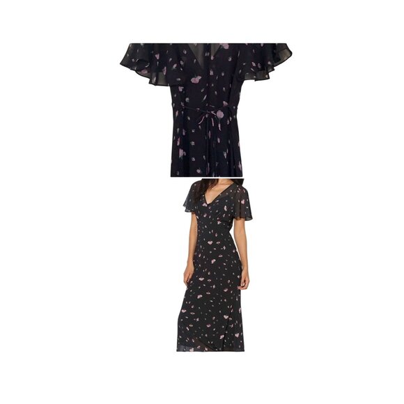 Betsey Johnson X Urban Outfitters Black Floral Maxi Dress Flutter Sleeves Small - Picture 2 of 11
